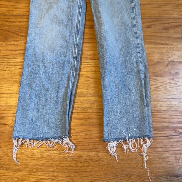 Zara Raw Hem Jeans Light Wash Blue High Waisted Straight Leg Size 6 - Picture 5 of 8
